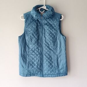 Laura Ashley Quilted Puffer Vest Outerwear Collar Zip Front Pockets Blue Medium